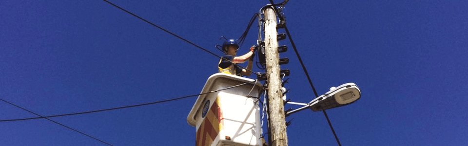 Newconn worker performing maintenance work on overhead electrical lines